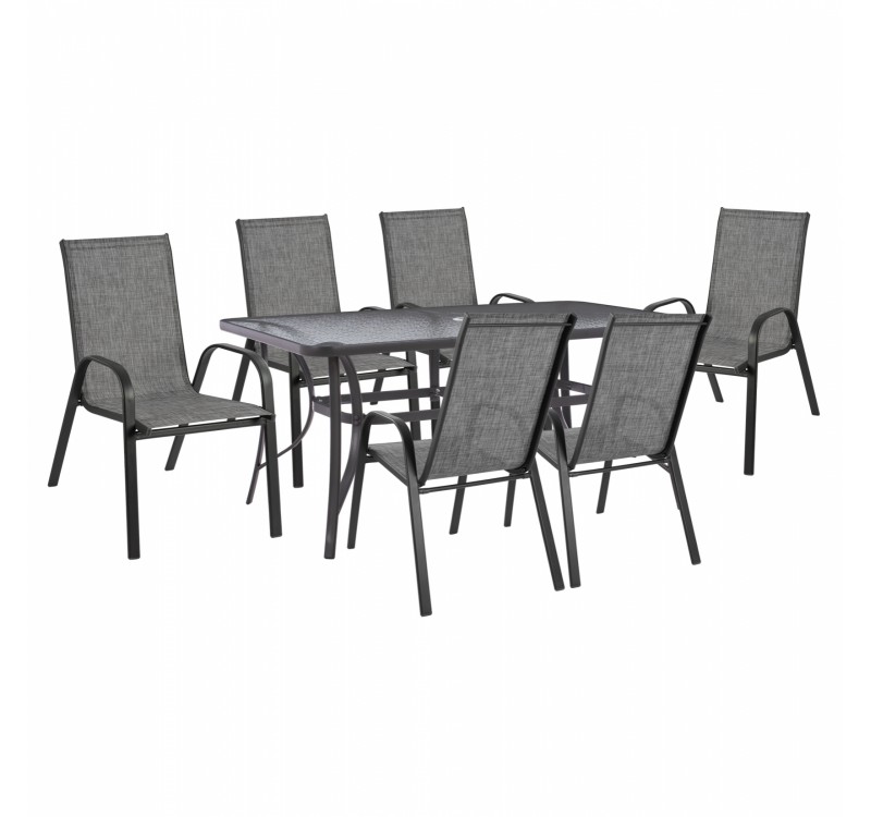 ΣΕΤ ΤΡΑΠΕΖΑΡΙΑ 7ΤΜΧ ΤΡΑΠΕΖΙ BRUNO 150X90 ΜΕ ΠΟΛΥΘΡΟΝΕΣ TEXTILINE ΓΚΡΙ HM11471