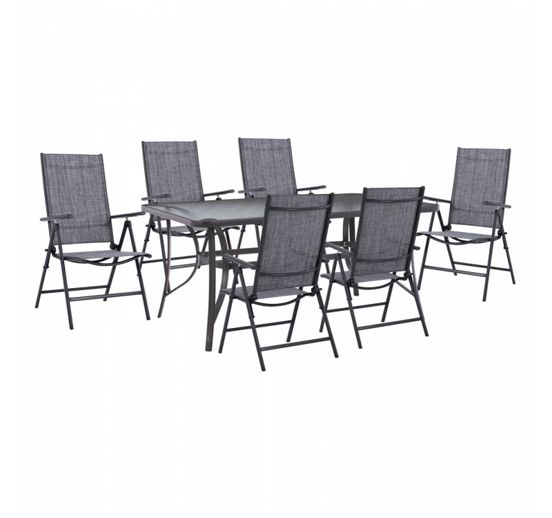 ΣΕΤ ΤΡΑΠΕΖΑΡΙΑ 7ΤΜΧ ΤΡΑΠΕΖΙ BRUNO 150Χ90 ΜΕ ΠΟΛΥΘΡΟΝΕΣ 7ΘΕΣΕΩΝ ΠΤΥ/ΝΗ ΓΚΡΙ HM11478