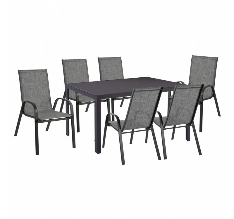 ΣΕΤ ΤΡΑΠΕΖΑΡΙΑΣ 7 ΤΜΧ ΤΡΑΠΕΖΙ ΓΚΡΙ 150X90 ΚΑΙ ΠΟΛΥΘΡΟΝΑ TEXTLINE ΓΚΡΙ HM11520.01