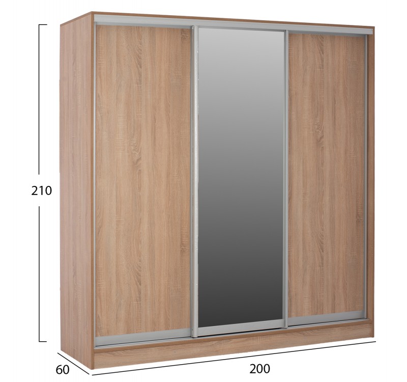 ΝΤΟΥΛΑΠΑ 3ΦΥΛΛΗ ΣΥΡΟΜΕΝΗ ΜΕ ΚΑΘΡΕΠΤΗ SONAMA OAK HM2435  200X60X210Υεκ