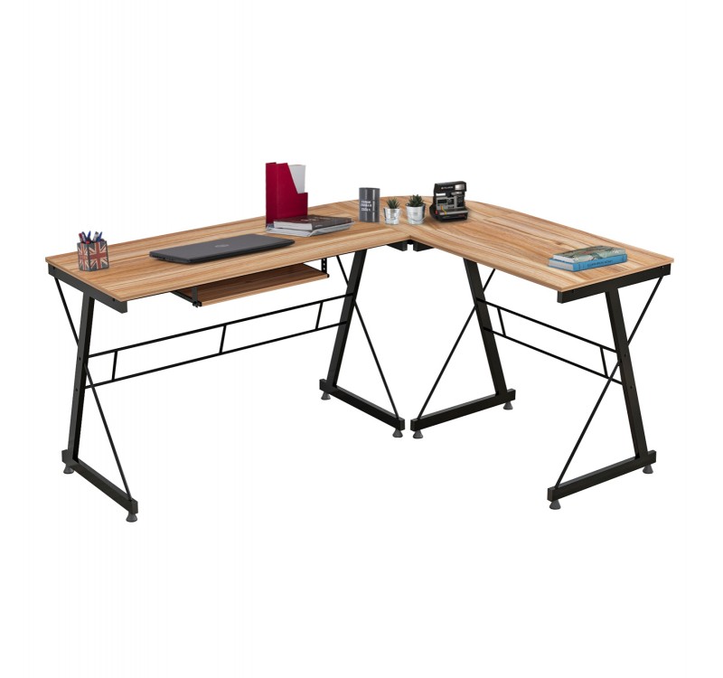 ΓΩΝΙΑΚΟ ΓΡΑΦΕΙΟ WALNUT ΕΠΙΦΑΝΕΙΑ ΜΕ ΜΕΤΑΛΛΙΚΟ ΣΚΕΛΕΤΟ HM2127.02 158Χ120Χ74εκ.