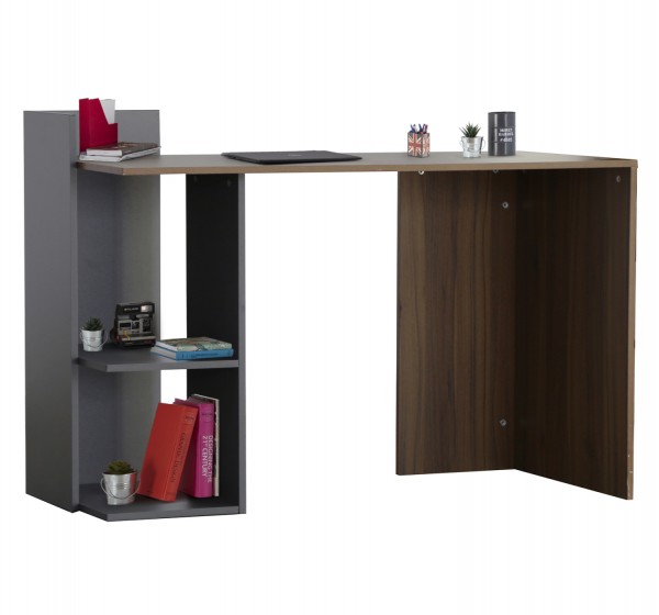 ΓΡΑΦΕΙΟ ΜΕΛΑΜΙΝΗΣ ΜΕ ΡΑΦΙΑ SYNDYA HM8994.01 ΚΑΡΥΔΙ- ΓΚΡΙ 112x55x85Y εκ.