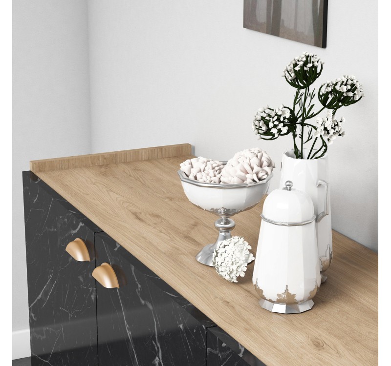 ΜΠΟΥΦΕΣ ΜΕΛΑΜΙΝΗΣ HM9045.01 NATURAL WOOD - ΜΑΥΡΟ ΜΑΡΜΑΡΟ 180x41x77,8Y εκ.