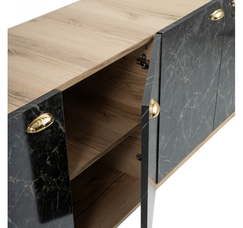 ΜΠΟΥΦΕΣ ΜΕΛΑΜΙΝΗΣ HM9045.01 NATURAL WOOD - ΜΑΥΡΟ ΜΑΡΜΑΡΟ 180x41x77,8Y εκ.
