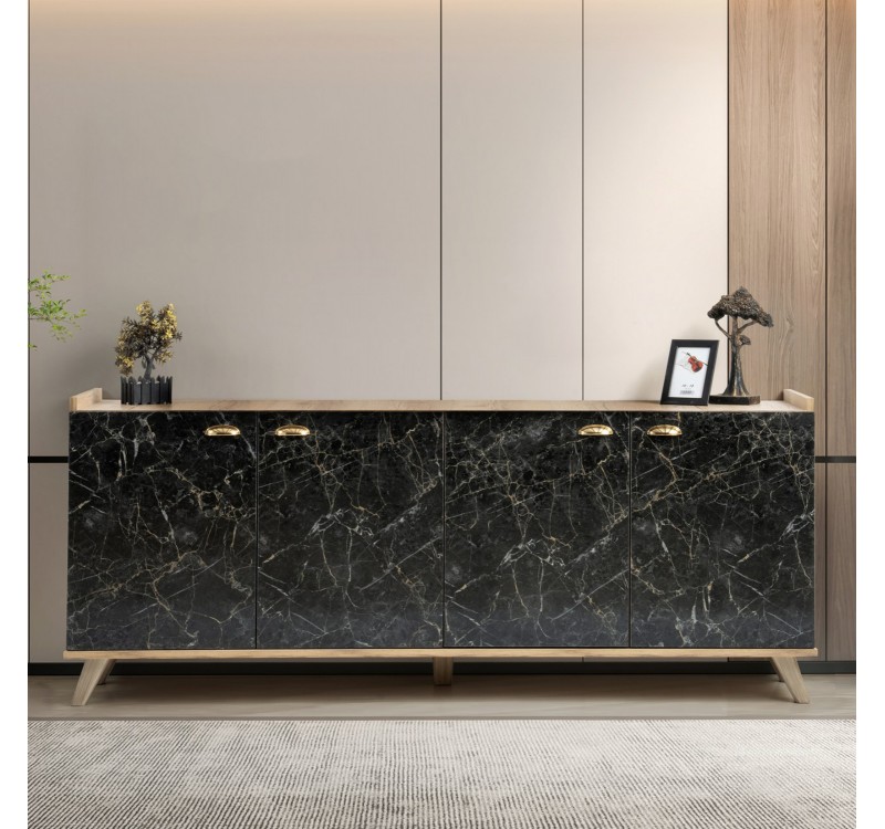 ΜΠΟΥΦΕΣ ΜΕΛΑΜΙΝΗΣ HM9045.01 NATURAL WOOD - ΜΑΥΡΟ ΜΑΡΜΑΡΟ 180x41x77,8Y εκ.