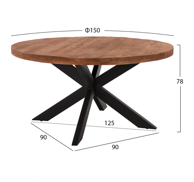 ΤΡΑΠΕΖΙ ΣΤΡΟΓΓΥΛΟ LEVINHO 6εκ.ΠΑΧΟΣ ΜΑΣΙΦ ΞΥΛΟ MANGO HM8485.11 Φ150x78Υ εκ.