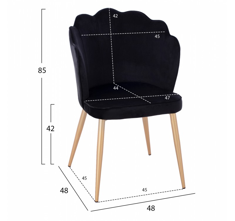 ΚΑΡΕΚΛΑ AVIE HM8737.04 ΒΕΛΟΥΔΟ ΜΑΥΡΟ ΜΕ ΜΕΤΑΛΛΙΚΟ ΧΡΥΣΟ ΣΚΕΛΕΤΟ 48x48x85 εκ.