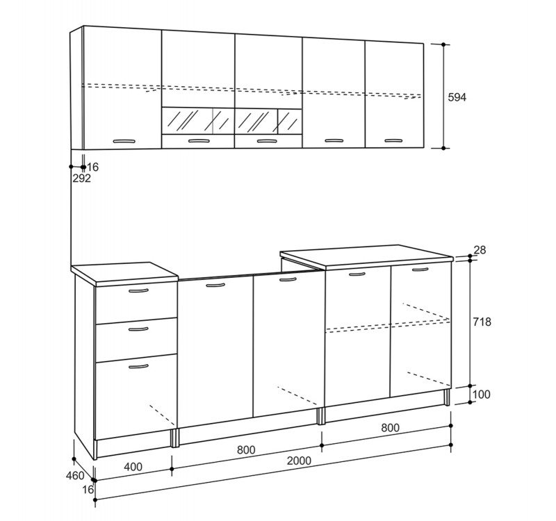 ΣΥΝΘΕΣΗ ΚΟΥΖΙΝΑΣ BENTLEE ΜΕΛΑΜΙΝΗ ΜΕ ΠΑΓΚΟ SONAMA-ΛΕΥΚΟ HM2443 200x46-29,2 εκ.
