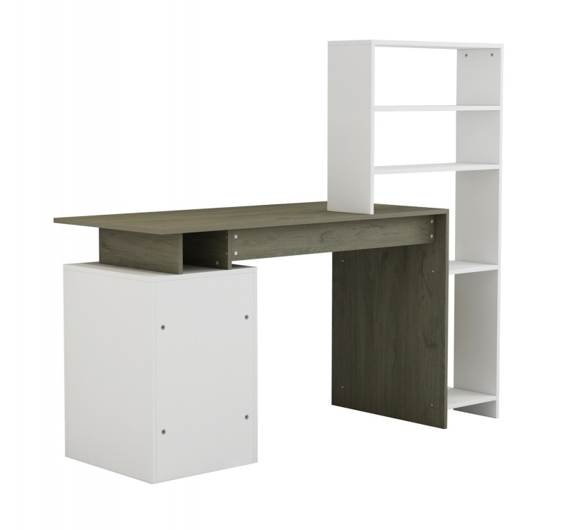 ΓΡΑΦΕΙΟ ΜΕ ΒΙΒΛΙΟΘΗΚΗ ROCHELL ΜΕΛΑΜΙΝΗ OLIVE GREY ΛΕΥΚΟ 146,3x55x128,8Υεκ.HM8886.11