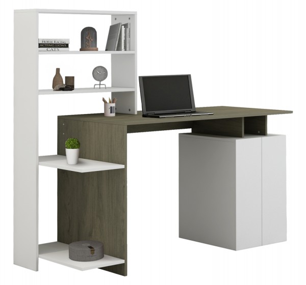 ΓΡΑΦΕΙΟ ΜΕ ΒΙΒΛΙΟΘΗΚΗ ROCHELL ΜΕΛΑΜΙΝΗ OLIVE GREY ΛΕΥΚΟ 146,3x55x128,8Υεκ.HM8886.11