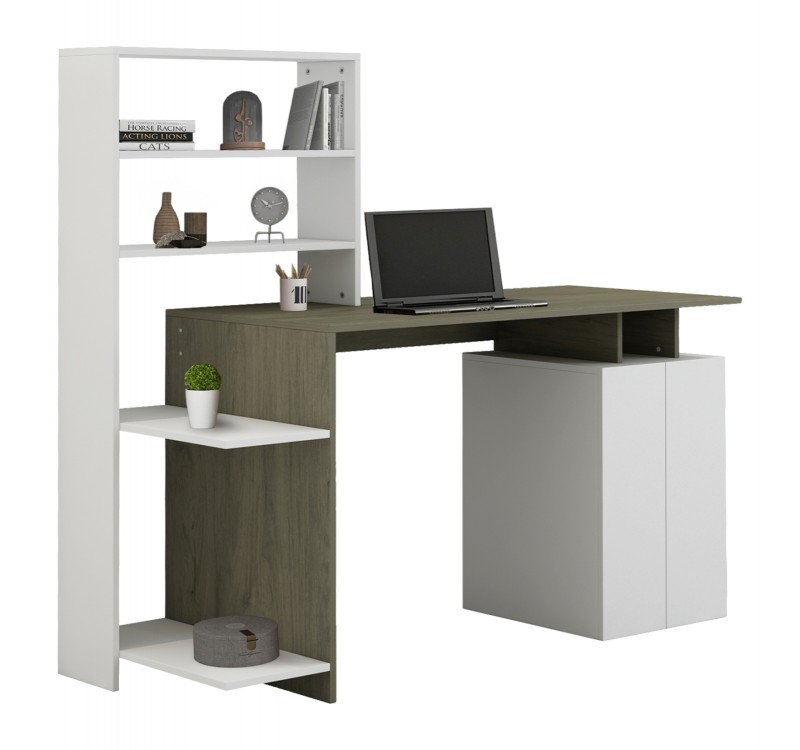ΓΡΑΦΕΙΟ ΜΕ ΒΙΒΛΙΟΘΗΚΗ ROCHELL ΜΕΛΑΜΙΝΗ OLIVE GREY ΛΕΥΚΟ 146,3x55x128,8Υεκ.HM8886.11
