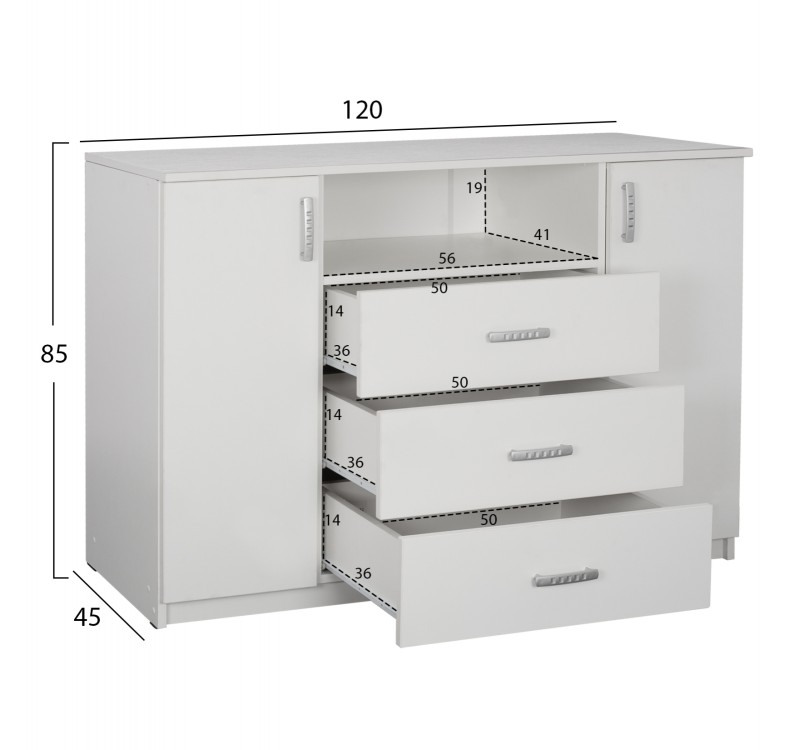 ΜΠΟΥΦΕΣ ΜΕ 2 ΝΤΟΥΛΑΠΙΑ Κ 3 ΣΥΡΤΑΡΙΑ ADLER ΛΕΥΚΟΣ HM2430.03 120X45X85Y εκ.