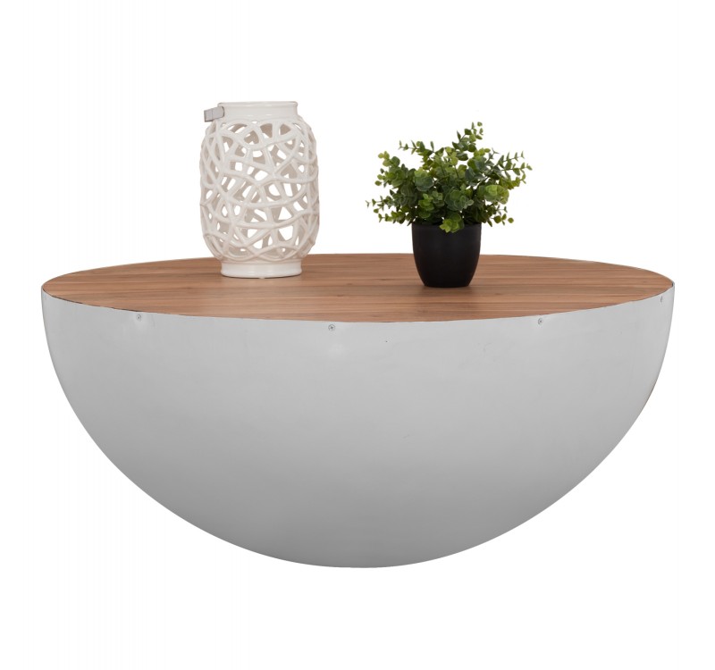 ΔΙΑΚΟΣΜΗΤΙΚΟ ΤΡΑΠΕΖΙ ΣΑΛΟΝΙΟΥ BOWL Φ90X40Yεκ. ΛΕΥΚΟ ΜΕ ΞΥΛΟ ΑΚΑΚΙΑΣ HM8717.03