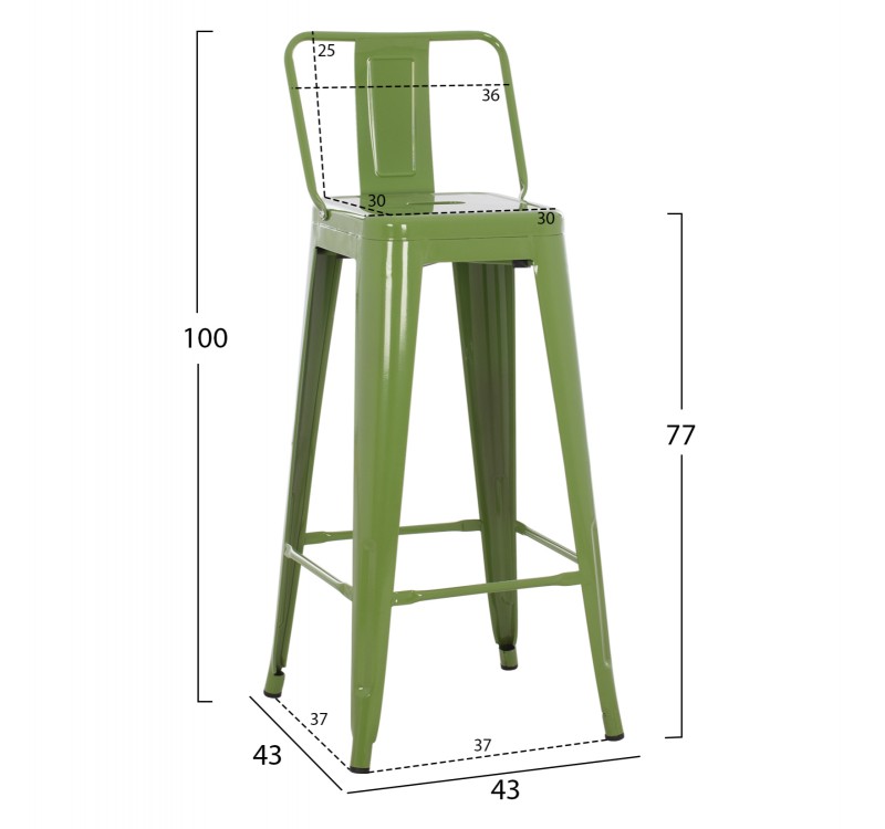 ΣΚΑΜΠΟ BAR ΜΕΤΑΛΛΙΚΟ MELITA ME ΠΛΑΤΗ ΣΕ LIGHT OLIVE GREEN HM8643.13 43Χ43Χ100Yεκ.