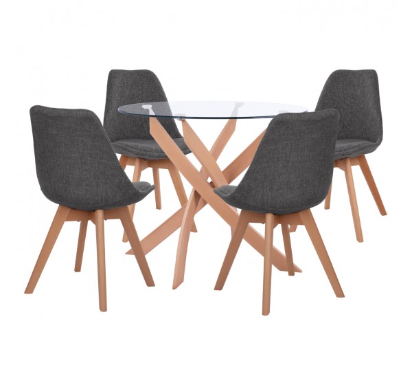 ΣΕΤ ΤΡΑΠΕΖΑΡΙΑΣ 5ΤΜΧ ΤΡΑΠΕΖΙ Φ90X74 & 4 ΚΑΡΕΚΛΕΣ VEGAS ΜΕ ΓΚΡΙ ΥΦΑΣΜΑ HM11693.50