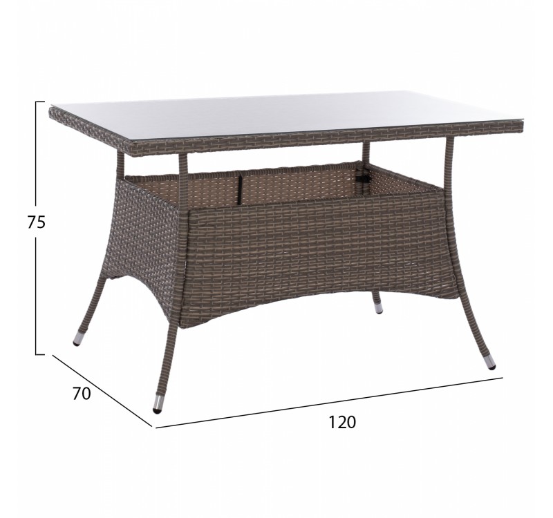 ΣΕΤ ΤΡΑΠΕΖΑΡΙΑΣ 5ΤΜΧ ΤΡΑΠ. 120X70 & ΠΟΛΥΘΡΟΝΕΣ WICKER RATTAN ΓΚΡΙ HM11711.31