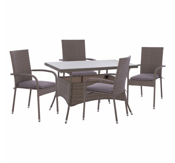 ΣΕΤ ΤΡΑΠΕΖΑΡΙΑΣ 5ΤΜΧ ΤΡΑΠ. 120X70 & ΠΟΛΥΘΡΟΝΕΣ WICKER RATTAN ΓΚΡΙ HM11711.31