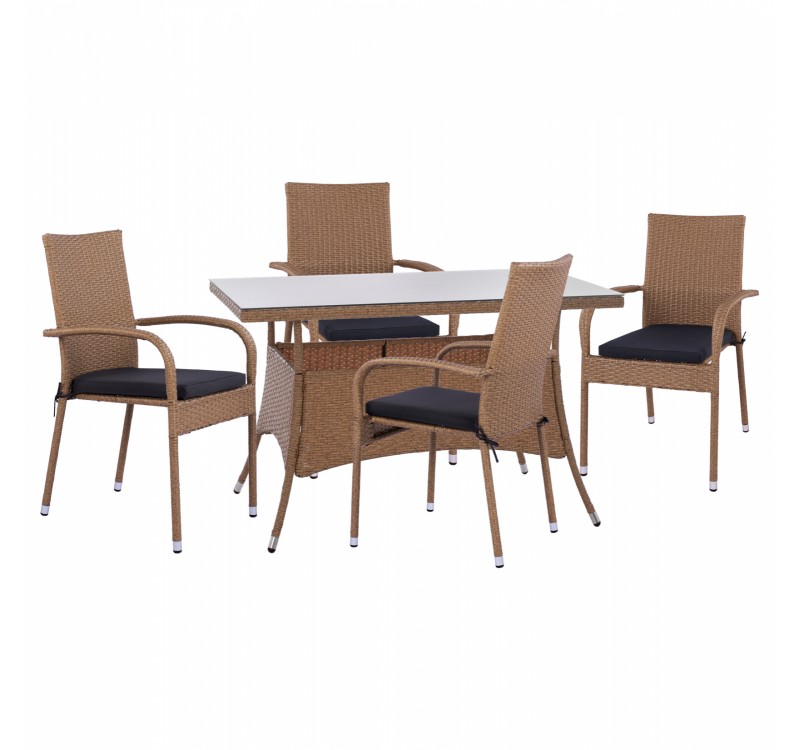 ΣΕΤ ΤΡΑΠΕΖΑΡΙΑΣ 5ΤΜΧ ΤΡΑΠ. 120Χ70 & ΠΟΛΥΘΡΟΝΕΣ WICKER RATTAN ΜΠΕΖ ΚΑΦΕ HM11711.32