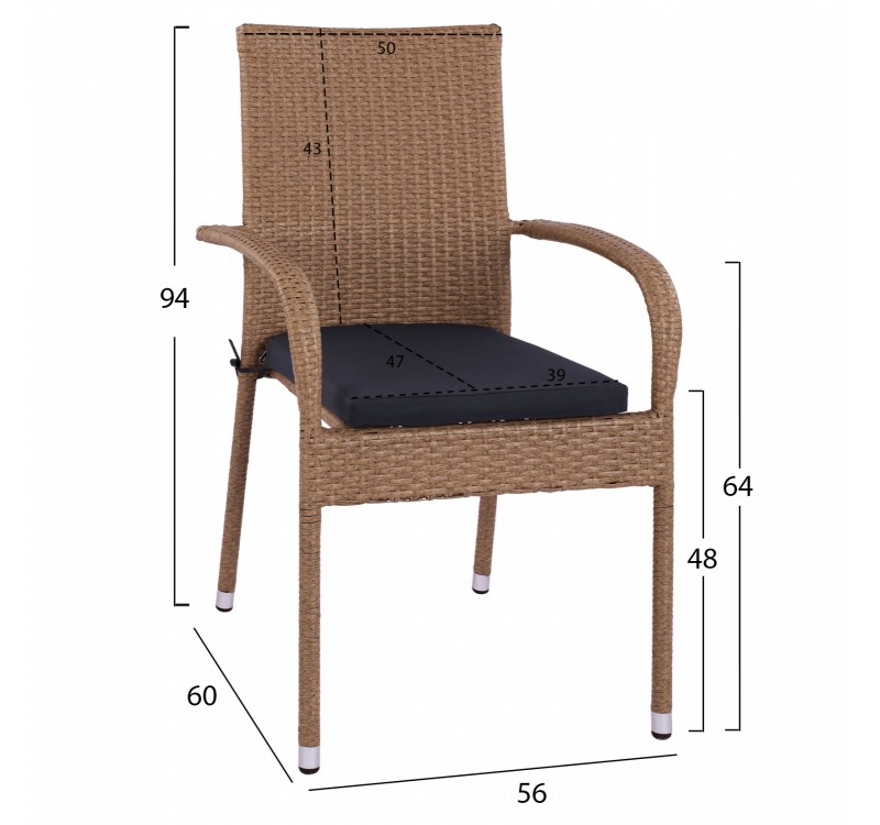 ΣΕΤ ΤΡΑΠΕΖΑΡΙΑΣ 5ΤΜΧ ΤΡΑΠ. 150Χ90 & ΠΟΛΥΘΡΟΝΕΣ WICKER RATTAN ΜΠΕΖ ΚΑΦΕ HM11713.02