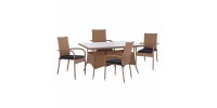 ΣΕΤ ΤΡΑΠΕΖΑΡΙΑΣ 5ΤΜΧ ΤΡΑΠ. 150Χ90 & ΠΟΛΥΘΡΟΝΕΣ WICKER RATTAN ΜΠΕΖ ΚΑΦΕ HM11713.02