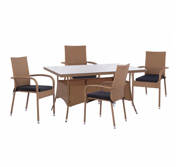ΣΕΤ ΤΡΑΠΕΖΑΡΙΑΣ 5ΤΜΧ ΤΡΑΠ. 150Χ90 & ΠΟΛΥΘΡΟΝΕΣ WICKER RATTAN ΜΠΕΖ ΚΑΦΕ HM11713.02