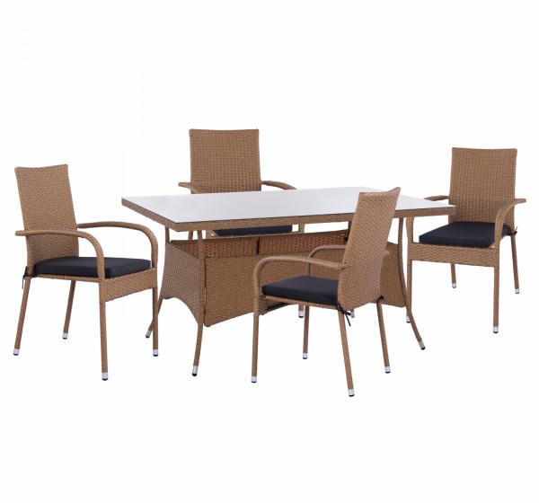 ΣΕΤ ΤΡΑΠΕΖΑΡΙΑΣ 5ΤΜΧ ΤΡΑΠ. 150Χ90 & ΠΟΛΥΘΡΟΝΕΣ WICKER RATTAN ΜΠΕΖ ΚΑΦΕ HM11713.02