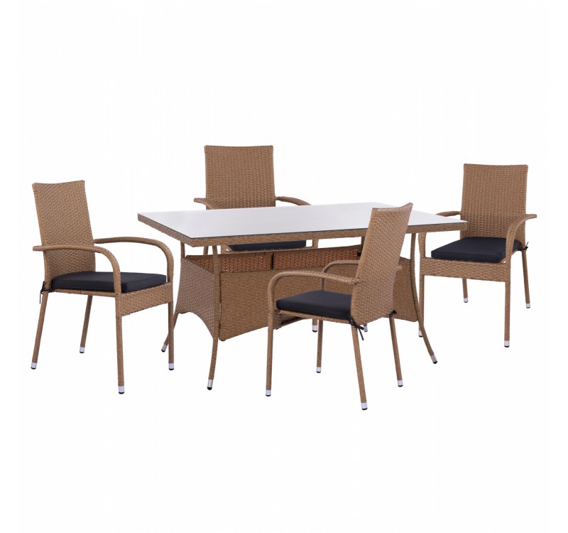 ΣΕΤ ΤΡΑΠΕΖΑΡΙΑΣ 5ΤΜΧ ΤΡΑΠ. 150Χ90 & ΠΟΛΥΘΡΟΝΕΣ WICKER RATTAN ΜΠΕΖ ΚΑΦΕ HM11713.02