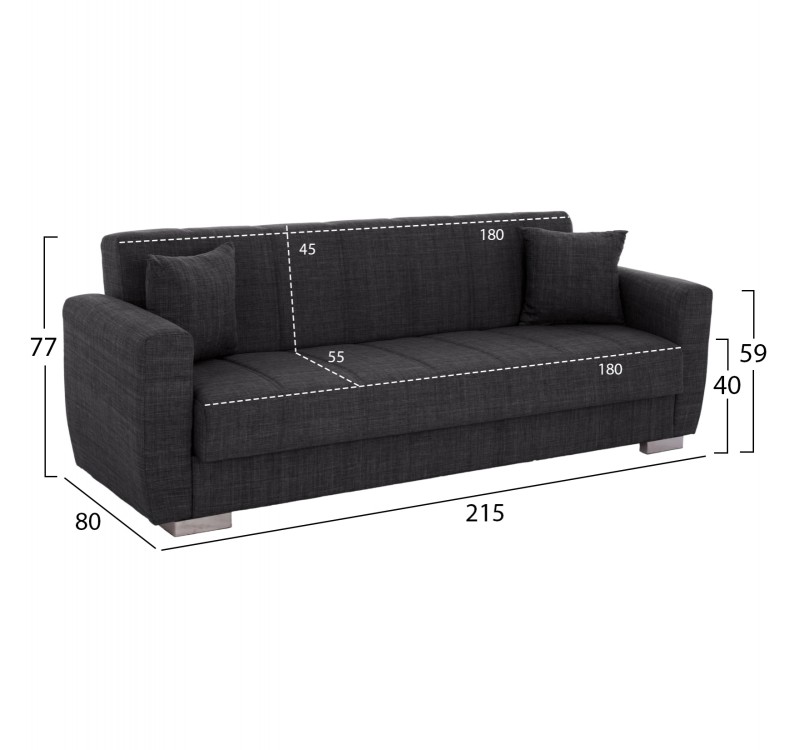 ΚΑΝΑΠΕΣ ΚΡΕΒΑΤΙ POLYA ΤΡΙΘΕΣΙΟΣ HM3240.03 ΓΚΡΙ 215x85x76Υ εκ.