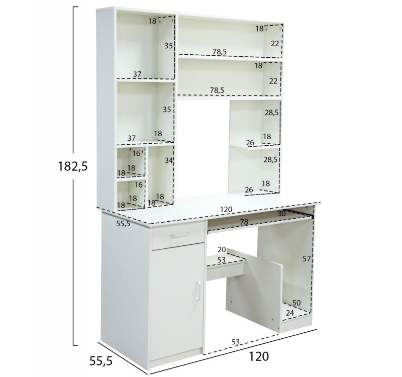 ΓΡΑΦΕΙΟ ΜΕ ΒΙΒΛΙΟΘΗΚΗ-ΡΑΦΙΕΡΑ STATUS ΛΕΥΚΟ HM2032.03 120x55,5x182,5 εκ.