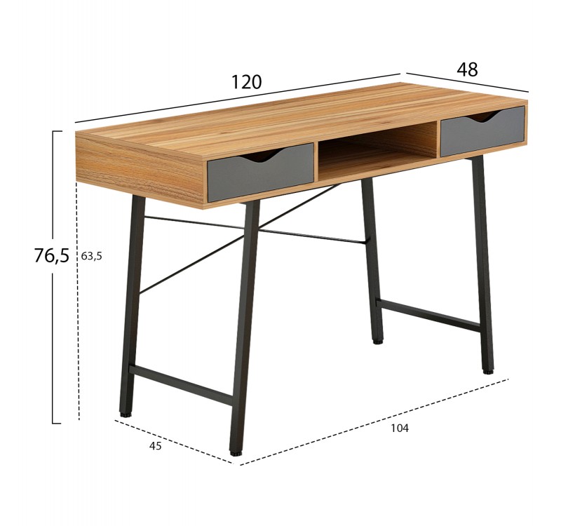 ΓΡΑΦΕΙΟ ΚΑΡΥΔΙ-ΓΚΡΙ ΜΕ ΜΑΥΡΟ ΜΑΤ ΣΚΕΛΕΤΟ HM2128.03 120x48x76,5Υ εκ.