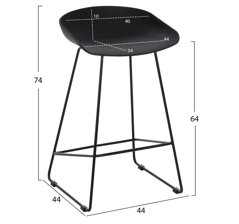 ΣΚΑΜΠΟ ΜΠΑΡ NAILA HM9299.02 ΜΑΥΡΟ ΜΕΣΑΙΟΥ ΥΨΟΥΣ 44x44x74Yεκ.