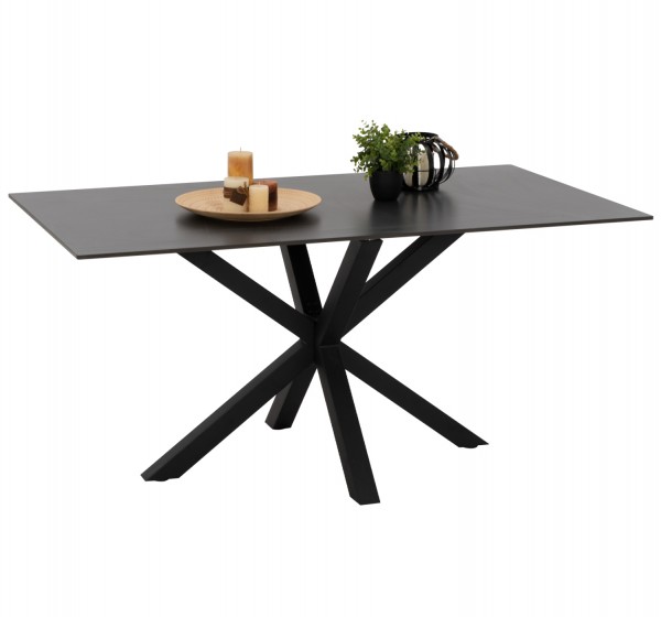 ΤΡΑΠΕΖΙ ΤΡΑΠΕΖΑΡΙΑΣ SYNTEC HM9308.01 SINTERED STONE ΜΑΥΡΟ ΜΕΤΑΛΛΙΚΑ ΠΟΔΙΑ 160x90x75Y εκ.