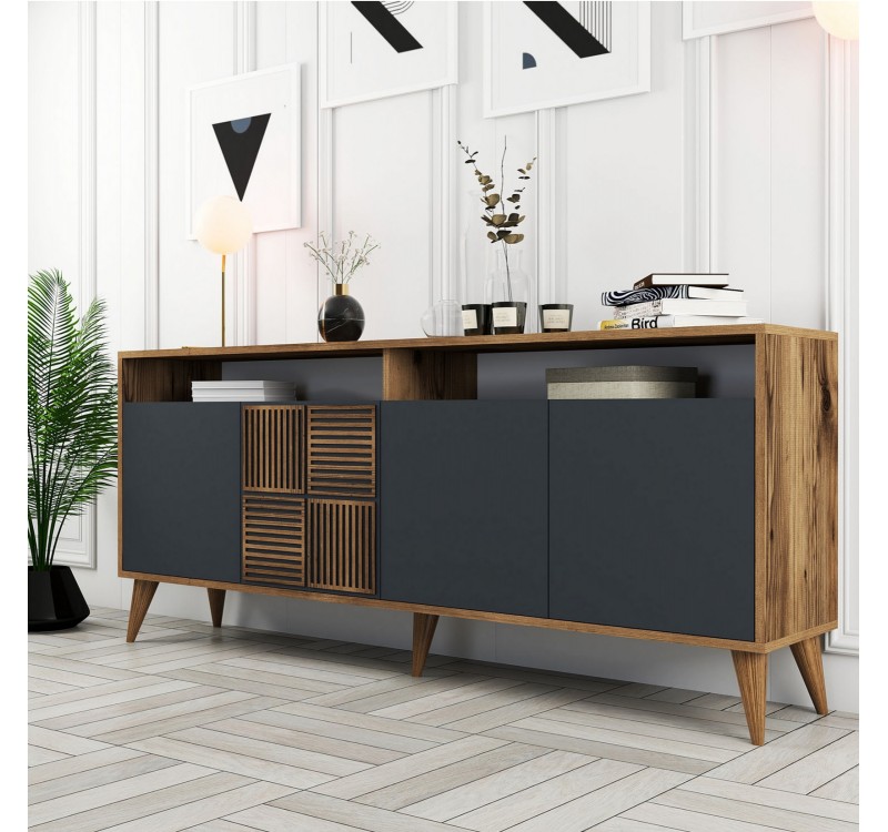 ΜΠΟΥΦΕΣ ΜΕΛΑΜΙΝΗΣ ΣΕ ΚΑΡΥΔΙ ΜΕ ΑΝΘΡΑΚΙ ΠΟΡΤΕΣ 180x35x78.6Υεκ.HM9431.01