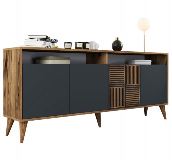 ΜΠΟΥΦΕΣ ΜΕΛΑΜΙΝΗΣ ΣΕ ΚΑΡΥΔΙ ΜΕ ΑΝΘΡΑΚΙ ΠΟΡΤΕΣ 180x35x78.6Υεκ.HM9431.01