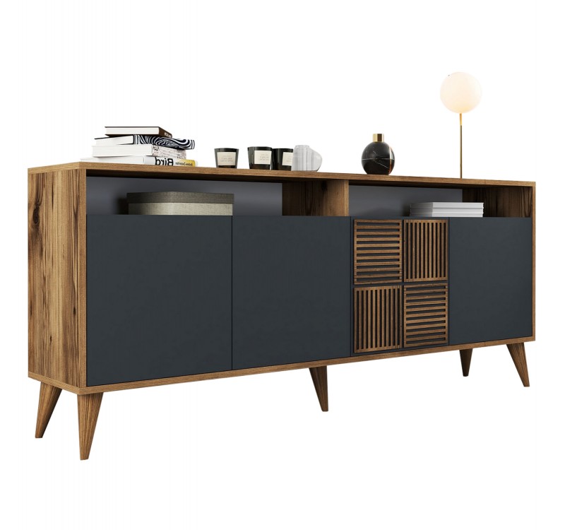 ΜΠΟΥΦΕΣ ΜΕΛΑΜΙΝΗΣ ΣΕ ΚΑΡΥΔΙ ΜΕ ΑΝΘΡΑΚΙ ΠΟΡΤΕΣ 180x35x78.6Υεκ.HM9431.01