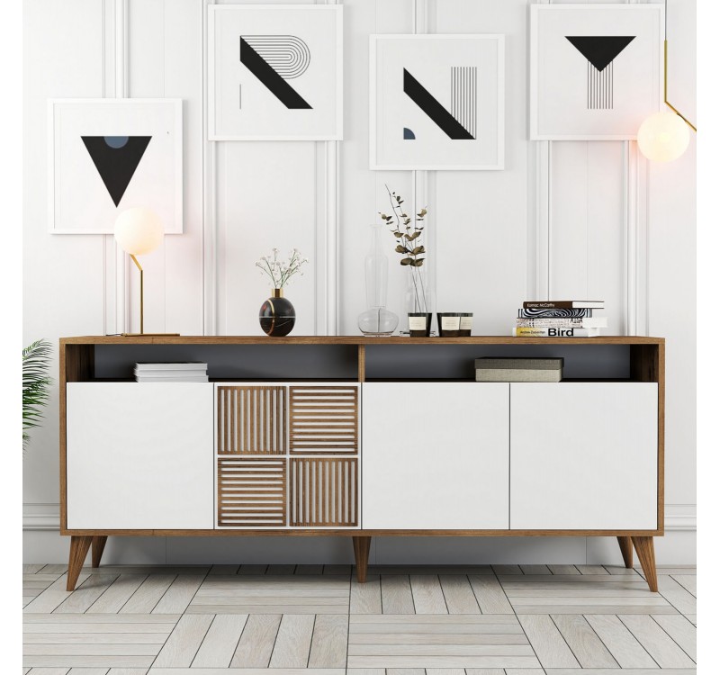 ΜΠΟΥΦΕΣ ΜΕΛΑΜΙΝΗΣ ΣΕ ΚΑΡΥΔΙ ΧΡΩΜΑ ΜΕ ΛΕΥΚΕΣ ΠΟΡΤΕΣ 180x35x78.6Υεκ.HM9431.02