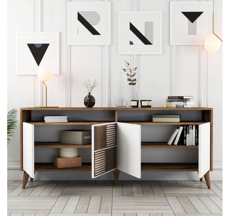 ΜΠΟΥΦΕΣ ΜΕΛΑΜΙΝΗΣ ΣΕ ΚΑΡΥΔΙ ΧΡΩΜΑ ΜΕ ΛΕΥΚΕΣ ΠΟΡΤΕΣ 180x35x78.6Υεκ.HM9431.02