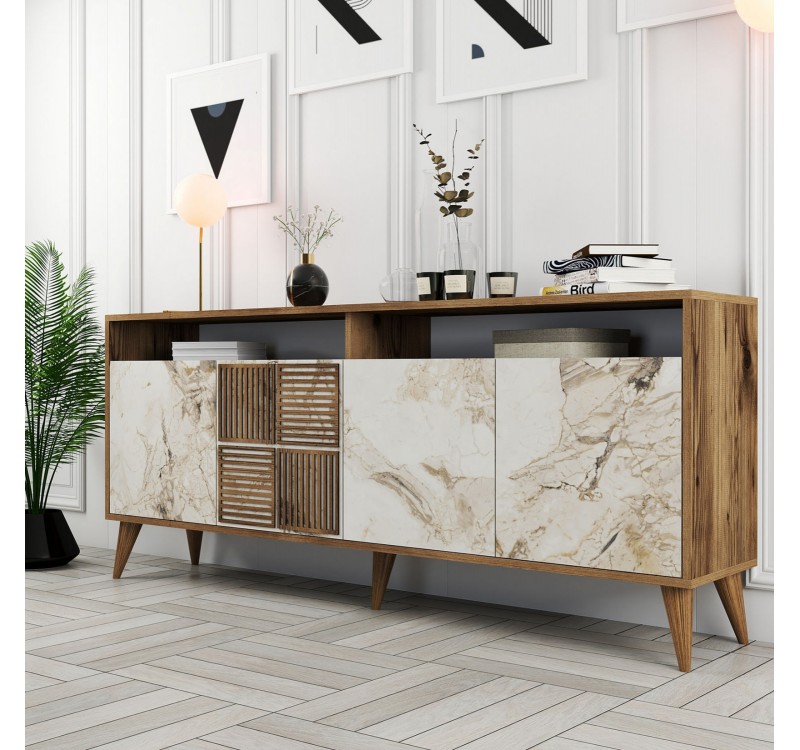 ΜΠΟΥΦΕΣ ΜΕΛΑΜΙΝΗΣ ΚΑΡΥΔΙ ΜΕ ΠΟΡΤΕΣ ΣΕ ΕΦΕ ΛΕΥΚΟ ΜΑΡΜΑΡΟ 180x35x78,6Yεκ.HM9431.03