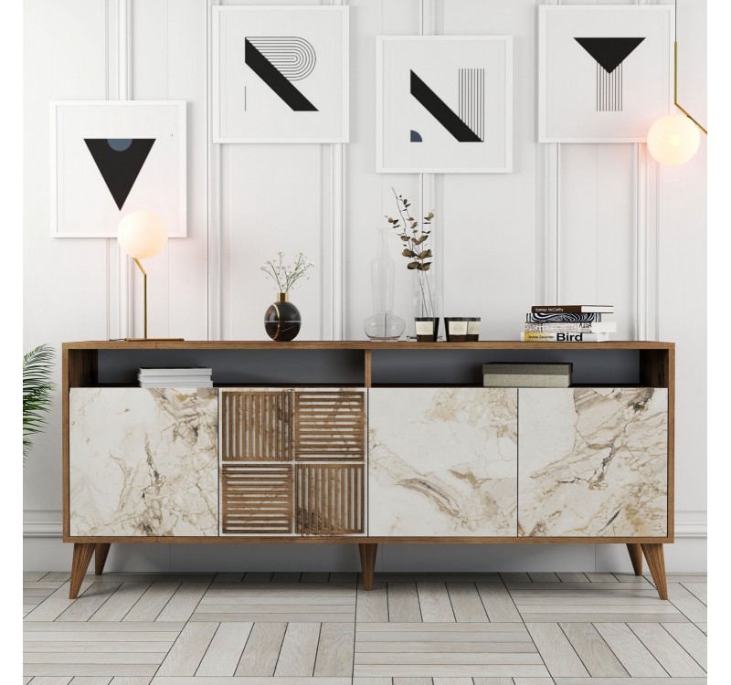 ΜΠΟΥΦΕΣ ΜΕΛΑΜΙΝΗΣ ΚΑΡΥΔΙ ΜΕ ΠΟΡΤΕΣ ΣΕ ΕΦΕ ΛΕΥΚΟ ΜΑΡΜΑΡΟ 180x35x78,6Yεκ.HM9431.03