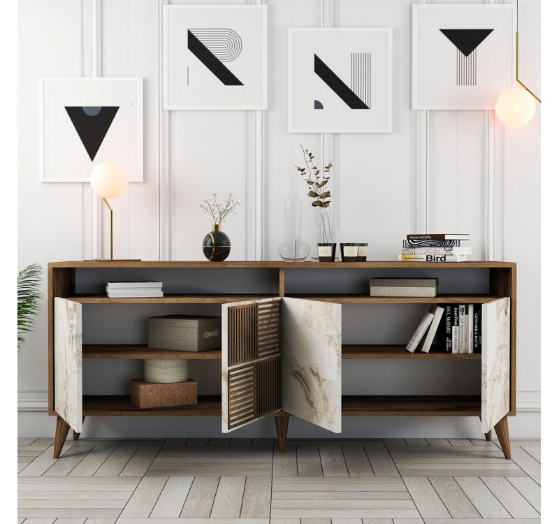 ΜΠΟΥΦΕΣ ΜΕΛΑΜΙΝΗΣ ΚΑΡΥΔΙ ΜΕ ΠΟΡΤΕΣ ΣΕ ΕΦΕ ΛΕΥΚΟ ΜΑΡΜΑΡΟ 180x35x78,6Yεκ.HM9431.03