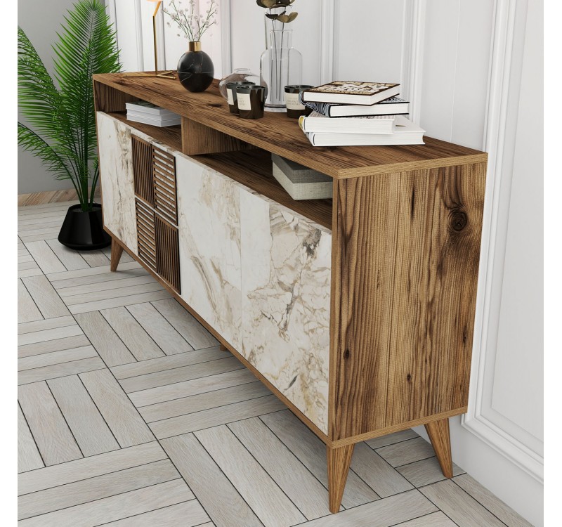 ΜΠΟΥΦΕΣ ΜΕΛΑΜΙΝΗΣ ΚΑΡΥΔΙ ΜΕ ΠΟΡΤΕΣ ΣΕ ΕΦΕ ΛΕΥΚΟ ΜΑΡΜΑΡΟ 180x35x78,6Yεκ.HM9431.03