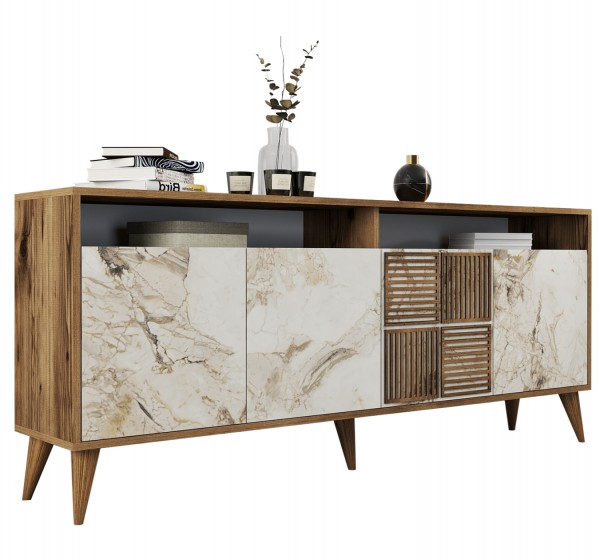 ΜΠΟΥΦΕΣ ΜΕΛΑΜΙΝΗΣ ΚΑΡΥΔΙ ΜΕ ΠΟΡΤΕΣ ΣΕ ΕΦΕ ΛΕΥΚΟ ΜΑΡΜΑΡΟ 180x35x78,6Yεκ.HM9431.03