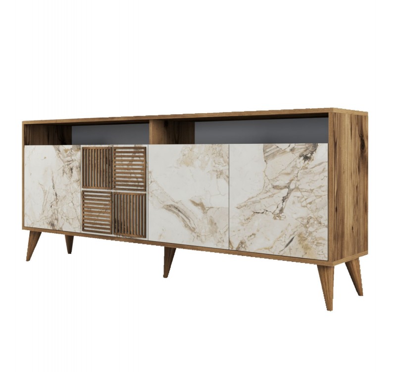 ΜΠΟΥΦΕΣ ΜΕΛΑΜΙΝΗΣ ΚΑΡΥΔΙ ΜΕ ΠΟΡΤΕΣ ΣΕ ΕΦΕ ΛΕΥΚΟ ΜΑΡΜΑΡΟ 180x35x78,6Yεκ.HM9431.03