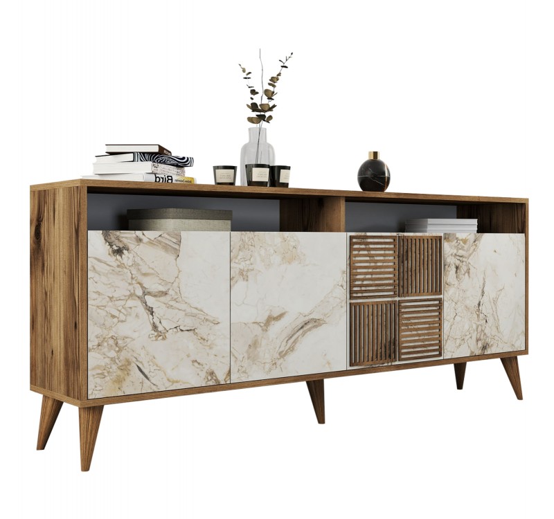 ΜΠΟΥΦΕΣ ΜΕΛΑΜΙΝΗΣ ΚΑΡΥΔΙ ΜΕ ΠΟΡΤΕΣ ΣΕ ΕΦΕ ΛΕΥΚΟ ΜΑΡΜΑΡΟ 180x35x78,6Yεκ.HM9431.03