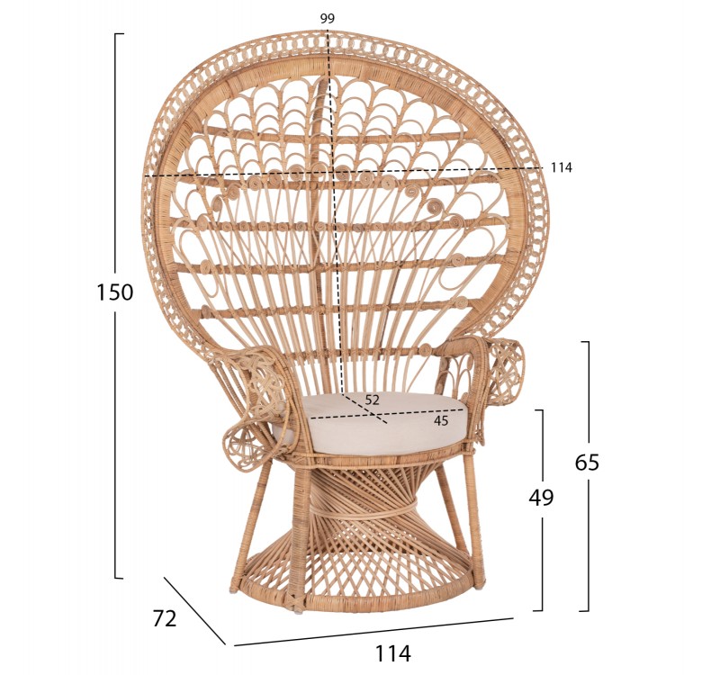 ΠΟΛΥΘΡΟΝΑ ROYAL PEACOCK HM9342 RATTAN ΣΕ ΦΥΣΙΚΟ-ΜΑΞΙΛΑΡΙ ΜΠΕΖ 114x72x150Yεκ.