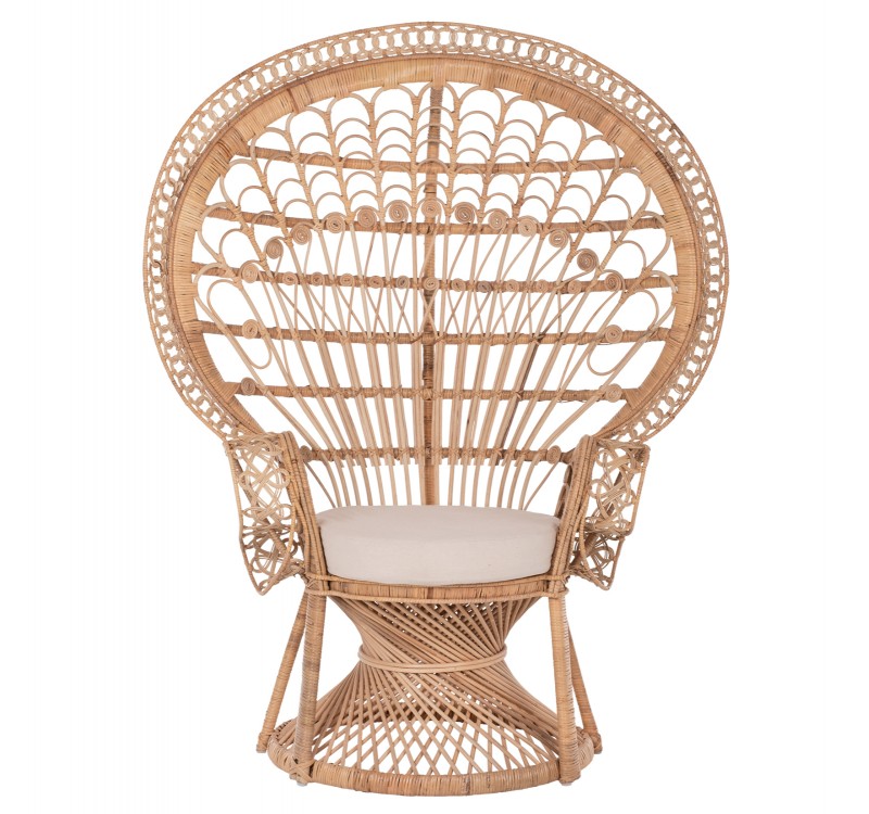 ΠΟΛΥΘΡΟΝΑ ROYAL PEACOCK HM9342 RATTAN ΣΕ ΦΥΣΙΚΟ-ΜΑΞΙΛΑΡΙ ΜΠΕΖ 114x72x150Yεκ.