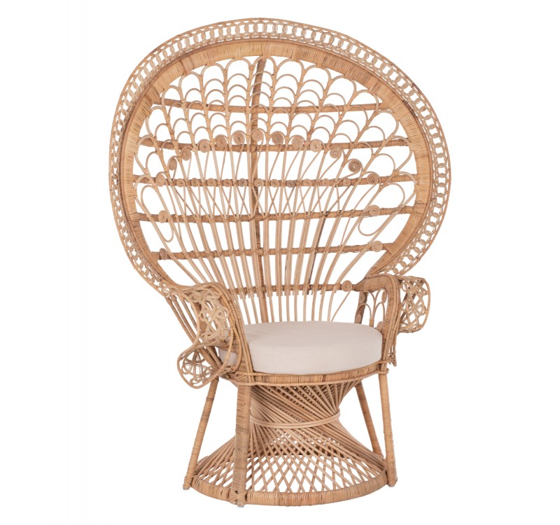ΠΟΛΥΘΡΟΝΑ ROYAL PEACOCK HM9342 RATTAN ΣΕ ΦΥΣΙΚΟ-ΜΑΞΙΛΑΡΙ ΜΠΕΖ 114x72x150Yεκ.