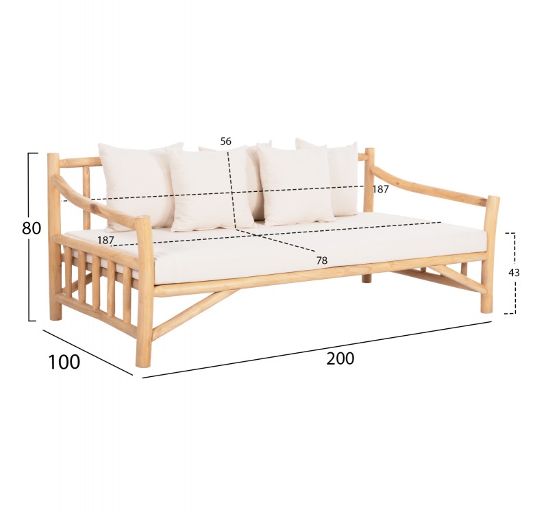 ΚΑΝΑΠΕΣ ΤΡΙΘΕΣΙΟΣ TORC HM9339 ΑΠΟ ΜΑΣΙΦ ΞΥΛΟ TΕΑK ΦΥΣΙΚΟ - ΛΕΥΚΟ 200x100x80Yεκ.