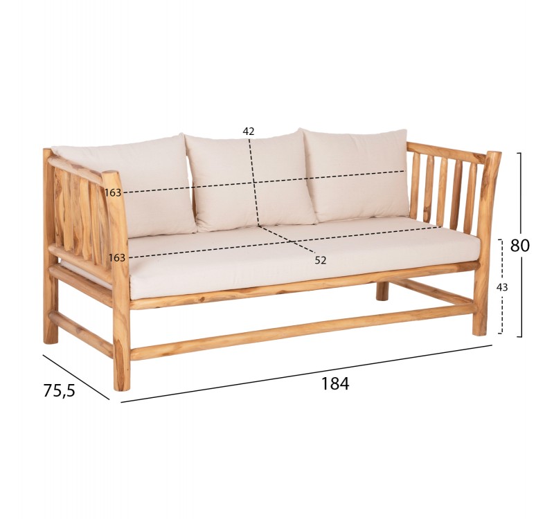 ΣΕΤ ΣΑΛΟΝΙ 4ΤΜΧ EDDARD HM9340 ΑΠΟ ΜΑΣΙΦ ΞΥΛΟ TEAK  ΦΥΣΙΚΟ - ΛΕΥΚΟ