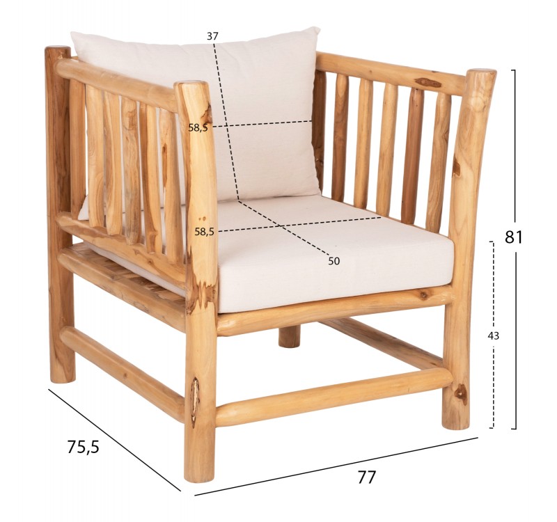 ΣΕΤ ΣΑΛΟΝΙ 4ΤΜΧ EDDARD HM9340 ΑΠΟ ΜΑΣΙΦ ΞΥΛΟ TEAK  ΦΥΣΙΚΟ - ΛΕΥΚΟ